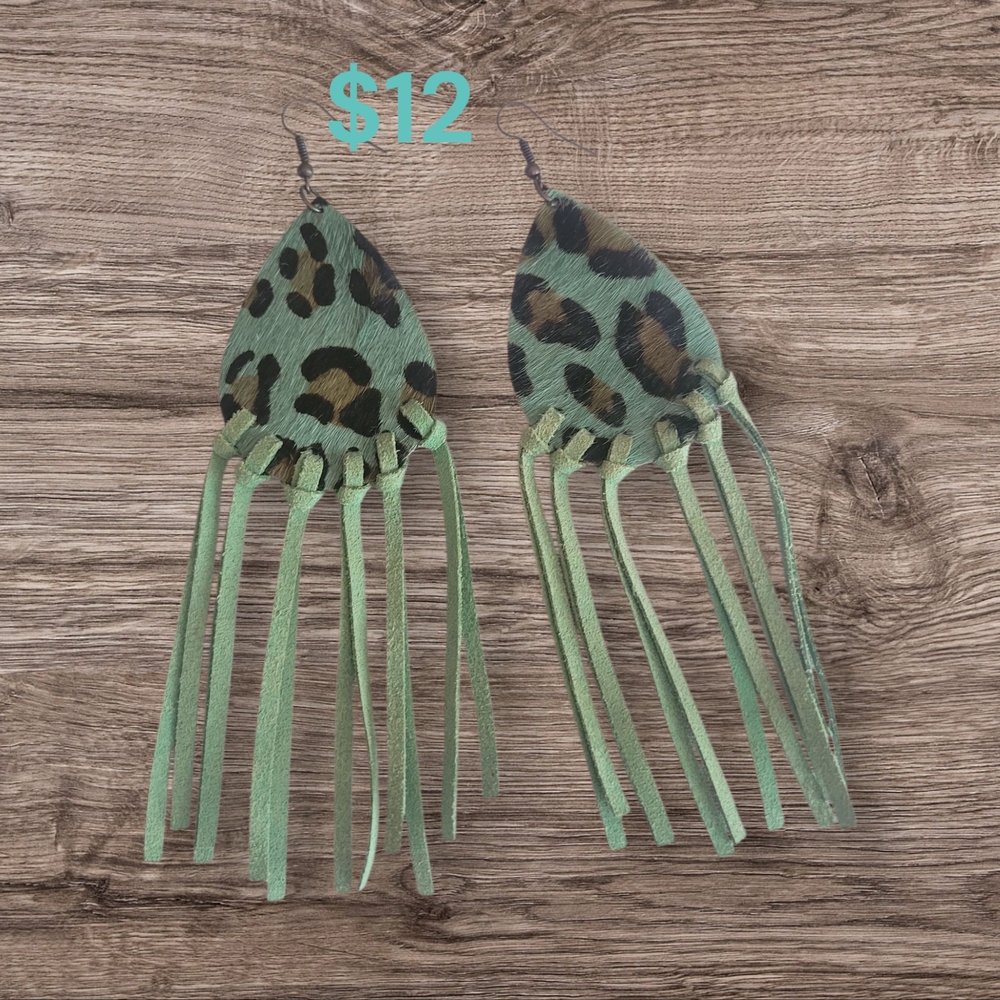 Leopard Print Fringe Earrings